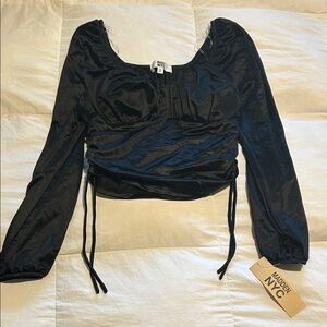 NWT Madden NYC Black Ruched Long Sleeve Blouse